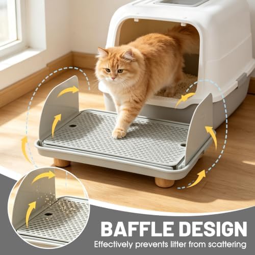 Litter Box Step, Cat Litter Box Ramp/Catcher with Splash-Proof Side Baffles