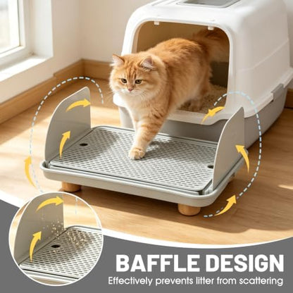 Litter Box Step, Cat Litter Box Ramp/Catcher with Splash-Proof Side Baffles