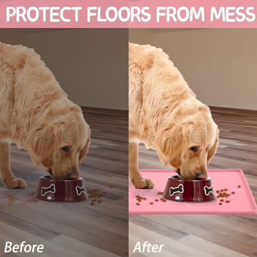 MateeyLife Silicone Cat & Dog Food Mat for Floors Waterproof, Anti-Slip Dog Bowl Mats for Food and Water, Pet Feeding Mats with Lip to Prevent Spills, Pet Placemat for Messy Drinkers to Protect Floors