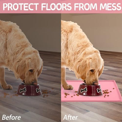 MateeyLife Silicone Cat & Dog Food Mat for Floors Waterproof, Anti-Slip Dog Bowl Mats for Food and Water, Pet Feeding Mats with Lip to Prevent Spills, Pet Placemat for Messy Drinkers to Protect Floors