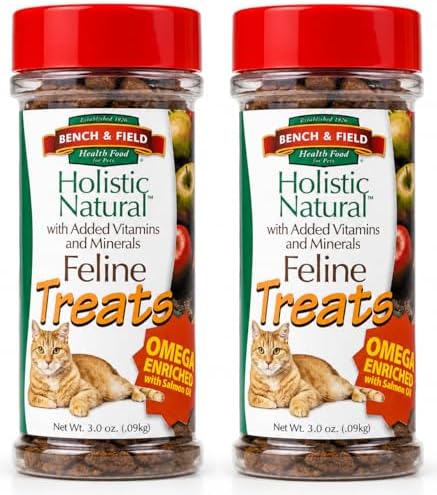 Bench & Field Holistic Natural Healthy Kitty Cat Treats | Crunchy Fish-Shaped Bites | Delicious Seafood Flavored Snack, 3-Ounce (Pack of 2 Bottles)