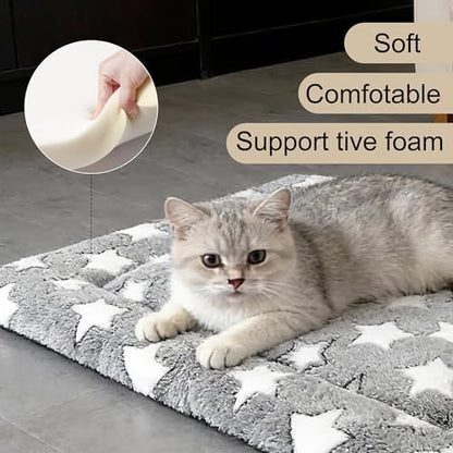 Dog Crate Mat, 4 Piece Reversible Pet Bed, Polyester, Machine Washable, Small Dogs & Cats, Rectangular (Gray Star, 18" L x 14" W x 1.5Th)