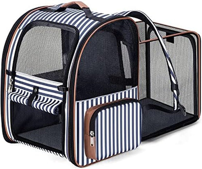 Extra Large Cat Backpack Carrier Expandable Pet Carrier Backpack for Small Dogs Medium Cats Fit Up to 18 Lbs, Dog Backpack Carrier, Foldable Puppy Backpack Carrier for Travel, Hiking,Striped