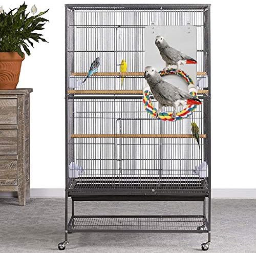 Stainless Steel Bird Cage Mirror, Parakeet Mirror with Rope Perch, 10.6 in