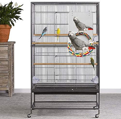 Stainless Steel Bird Cage Mirror, Parakeet Mirror with Rope Perch, 10.6 in