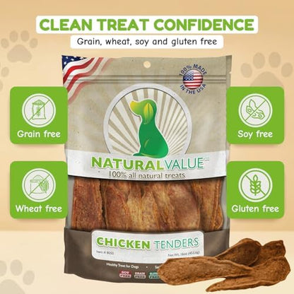 Loving Pets Natural Value Chicken Tenders - Soft Jerky Dog Treats for Large & Small Breeds - Healthy Gluten, Wheat, Soy & Grain Free Pet Treats for Dogs