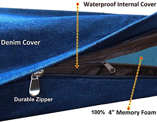 Dogbed4less Extra Large Orthopedic Memory Foam Dog Bed for Large Dogs with Durable Waterproof Internal Case, Removable Washable Denim Cover and Bonus Pet Bed Cover, 47X29X4 Fits 48X30 Dog Crate, Blue