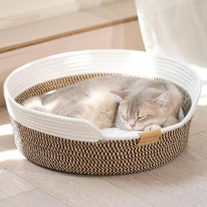 CHEERHOME PETS Handwoven Cat Basket Bed Cooling for Indoor Cat with Cushion