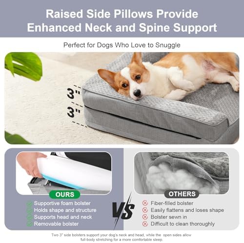 Rainmr Memory Foam Orthopedic Dog Bed, Washable Dog Couch with Removable Waterproof Cover and Nonskid Bottom for Pet Sofa, 35x23 Inches, Light Grey