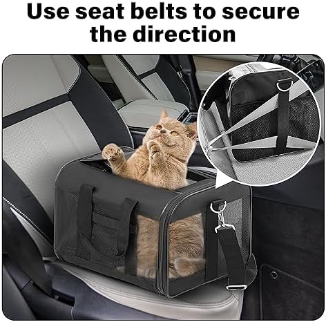 FluffyDream Pet Travel Carrier Soft Sided Portable Bag for Cats, Small Dogs, Kittens or Puppies, Collapsible, Durable, Airline Approved, Travel Friendly (Grey, 17.0" L x 10.0" W x 11.0" H) (Black)