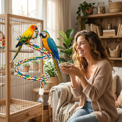 40" Bendable Cotton Bird Rope Perch Swing Set, Colorful Cage Accessories for Parrots Conures Cockatiels Lovebirds Budgerigars Parakeets