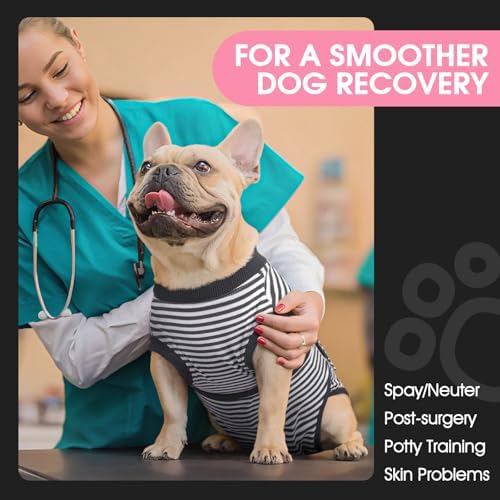 FUAMEY Dog Recovery Suit Male,Dogs Surgery Neuter Suits Puppy Spay Shirts for Female Protect Dog's Skin Anti Licking Abdominal Wounds Doggie Onesie Pet Bodysuit Alternative to Cone Gray Stripes M