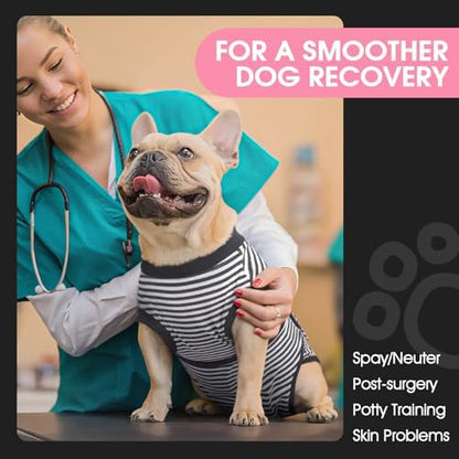 FUAMEY Dog Recovery Suit Male,Dogs Surgery Neuter Suits Puppy Spay Shirts for Female Protect Dog's Skin Anti Licking Abdominal Wounds Doggie Onesie Pet Bodysuit Alternative to Cone Gray Stripes M