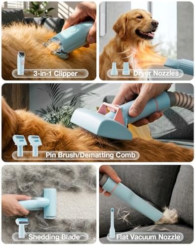 PETGUGU 11-in-1 Dog Grooming Vacuum & Dryer for Shedding/Grooming/Trimming