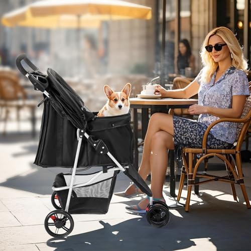 3 Wheel Dogs Stroller for Small to Medium Pets, Foldable Design