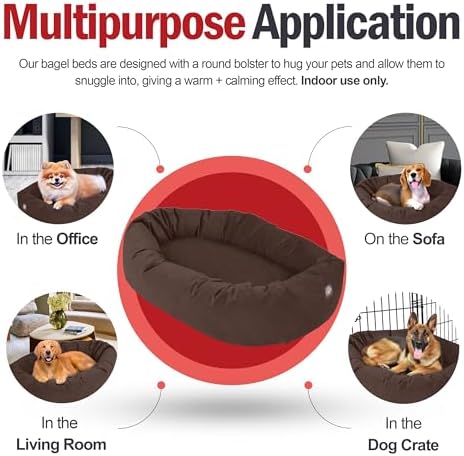 Majestic Pet 24 Inch Suede Calming Dog Bed Washable – Cozy Soft Round Dog Bed w/Spine Support for Dogs to Rest Head - Fluffy Donut Dog Bed 24x19x7 (Inch) - Round Pet Bed Small – Chocolate (2025)