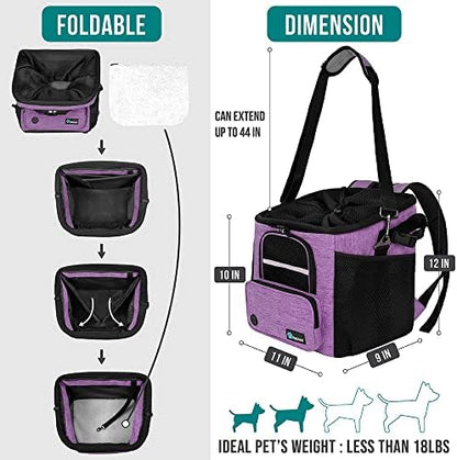 PetAmi Dog Bike Basket, Soft-Sided Ventilated Pet Carrier Backpack, Purple