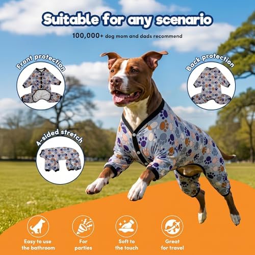 LovinPet Large Dog Bodysuits, Paw-Some Steel Gray Print, M
