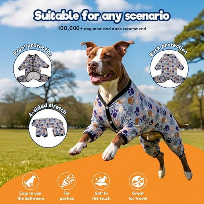 LovinPet Large Dog Bodysuits, Pet PJs, Paw-Some Steel Gray Print, XL
