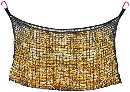 Bloomoak Knotless Slow Feed Hay Net with 4 Carabiner Clips for Horses/Open Top Hanging Hay Bag with Large Capacity for Full Day Feeding/Trailer (1.75" Hole for Slow Feed, L 63 * 40")…