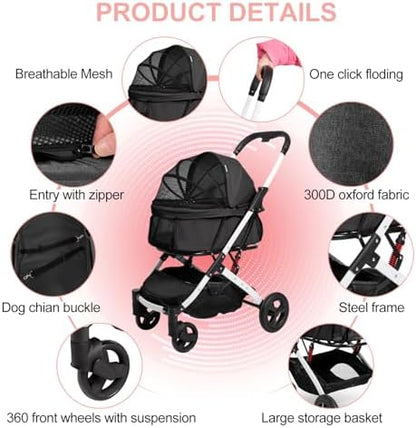 Pet Stroller for Small Dogs and Cats, Black