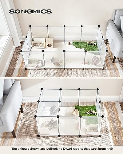 SONGMICS Pet Playpen with Floor, Small Animal Pen, Pet Fence Indoor, DIY Plastic Enclosure for Hamsters, Rabbits, Hedgehogs, Ferrets, 56.3 x 28.7 x 18.1 Inches, White ULPC02W