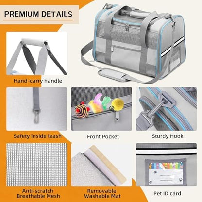 17" Soft Cat Carrier with Shoulder Strap for Travell, Light Grey