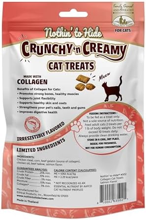 Fieldcrest Farms Nothin’ to Hide Collagen Cat Treats – Crunchy & Creamy Cat Snacks, High-Protein Healthy Treats for Skin, Coat & Joint Support, Salmon Flavor, 3 oz. Bag (Pack of 4)