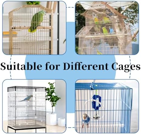 Daoeny Bird Cage Seed Catcher, Large Bird Cage Cover, Adjustable Soft Airy Nylon Mesh Net, Birdcage Cover Skirt Seed Guard for Parrot Parakeet Macaw African Round Square Cages (White, Sequins Star)
