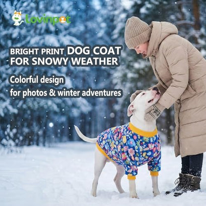 LovinPet Flannel Dog Coat, Winter Dog Coat, Packed Floral Blue, XXL