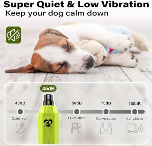 Casfuy 6-Speed Dog Nail Grinder - Newest Enhanced Pet Nail Grinder Super Quiet Rechargeable Electric Dog Nail Trimmer Painless Paws Grooming & Smoothing Tool for Large Medium Small Dogs (Green)