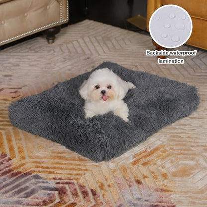 Bedfolks Waterproof Dog Crate Bed, Plush Dog Pad, 23"x18", Solid Dark Grey