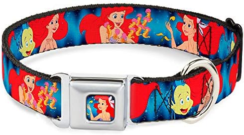 Disney Pet Collar, Dog Collar Metal Seatbelt Buckle, The Little Mermaid Under The Sea Scenes, 20 to 31 Inches 1.5 Inch Wide