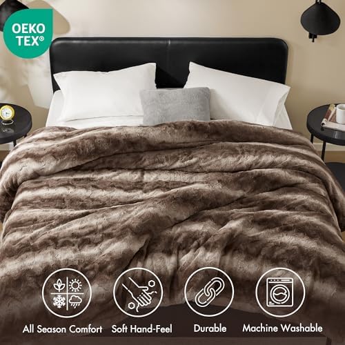 Madison Park Zuri Ultra Soft Faux Fur Twin Blanket Reversible, Brown