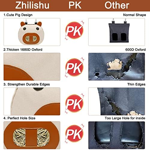 Rabbit Hay Feeder Bag with 2 Hanging Hooks for Small Animal Cage Mess Free