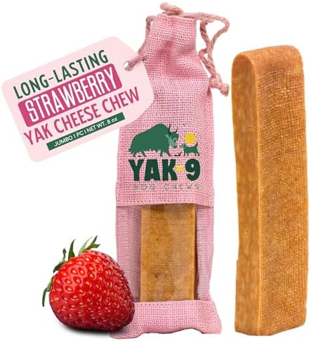 Yak9 Cheese Dog Chews, High Protein Treats, Natural, Rawhide Free, Long Lasting with Vitamins & Minerals, Large Size, Strawberry, 1 PC