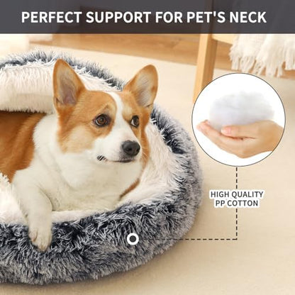 Hooded Donut Dog Bed, Self-Warming Cat Cave for Puppies & Kittens