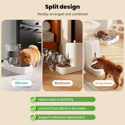 JUNSPOW Automatic Cat Feeder Water Dispenser Set with Stainless Steel Bowls