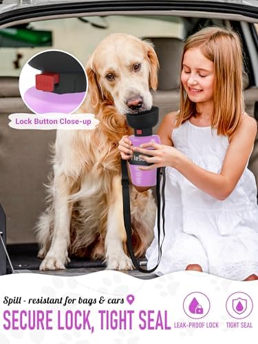 lesotc Dog Water Bottle Portable, 28oz Portable Dog Water Bottle with Bowl, Leak Proof Travel Bowl Dispenser for Dogs, One-Hand Squeeze Puppy Essentials for Walking, Hiking, Camping