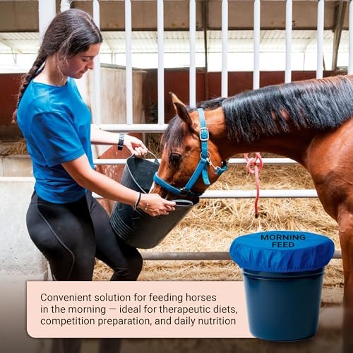 Horse Bucket Cover for Feed Protection & Organization, Keeps Flies & Dust Out, Elastic Fit for 2-5 Gallon Buckets, Livestock Feed Bucket Top - 1 Pack (Morning Feed)