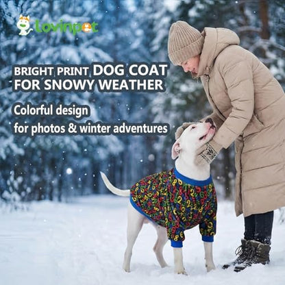LovinPet Flannel Dog Coat, Winter Dog Coat, Numbers Black, XXL