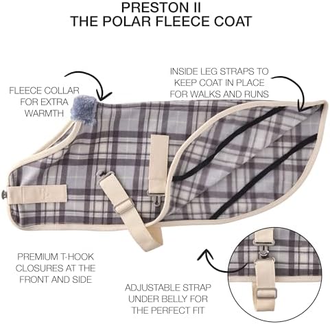 Pet Passion Preston II - The Polar Fleece Coat, Recycled Polar Fleece Warm Dog Jacket for Cold Weather for Small, Medium, Large Dogs, Gray Chesterfield Plaid, XX-Large (70-110 lbs)