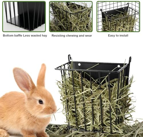 LUAVIARU Upgrades Rabbit Hay Feeder - Guinea Pig Hay Feeder - Metal Frame Hay Rack with Adjustable Hook - Less Wasted - for Guinea Pigs - Chinchilla Bunny Cage Accessories - Bunny Feeder