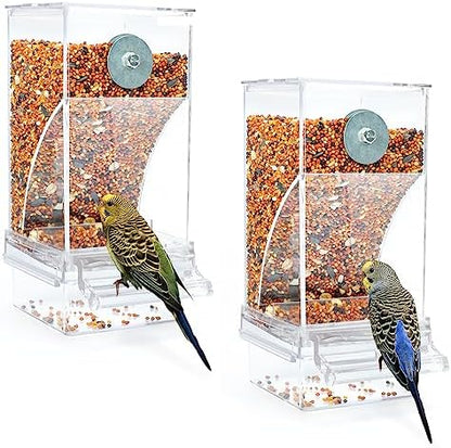 Rypet 2 Pack No-Mess Automatic Bird Feeder, Parakeet Cage Accessories