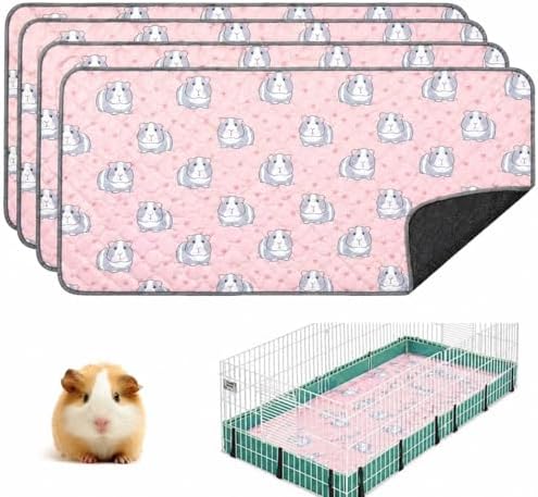 4 pcs Guinea Pig Cage Liners - Washable Guinea Pig Pee Pads, Waterproof Reusable & Anti Slip Guinea Pig Bedding Fast and Super Absorbent Pee Pad for Small Animals Rabbit Hamster Rat (4)