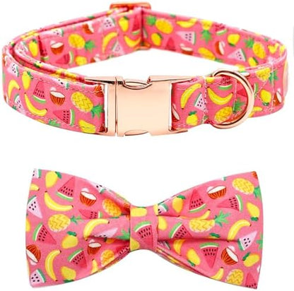 Dog Collar- Fruit Print Adjustable Pet Bow Collar Girl or Boy Puppy Collars Bowtie Cute Soft Duarble Collars for Small Medium Large Dog
