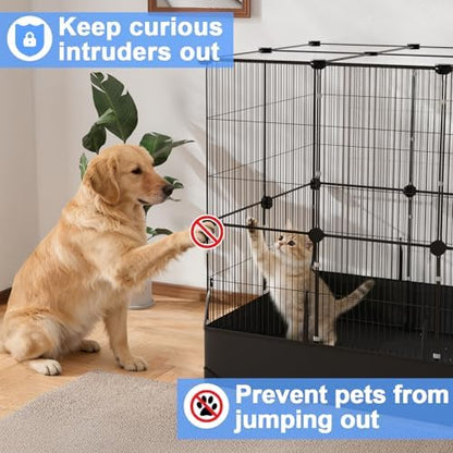 Tresbro Guinea Pig Cage with Waterproof PVC Bottom Liner & One-Hand Release Hook, Triple Fixing C&C Cage for Guinea Pigs, Bunny, Rabbit, Hedgehog, Small Animal Indoor Playpen 48''L x 24''W x 31.5''H