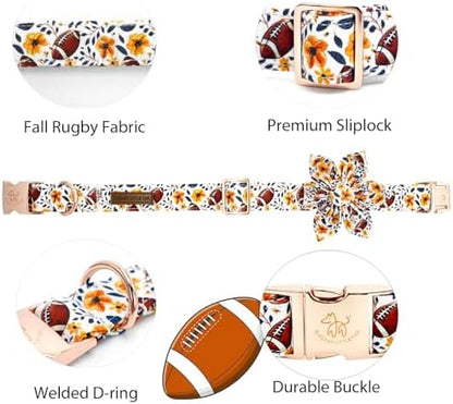 Elegant little tail Fall Dog Collar, Halloween Pet Collars with Bow Cute Pumpkin Print Puppy Collar Female or Male Cotton Adjustable Collars for Small Medium Large Dogs