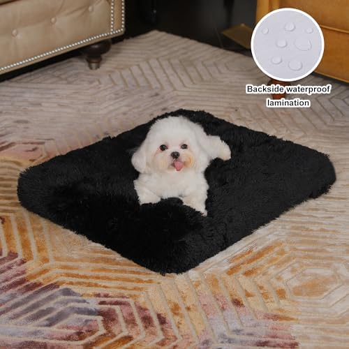 Bedfolks Waterproof Dog Crate Bed, Plush Small Dog Pad, 23"x18", Black