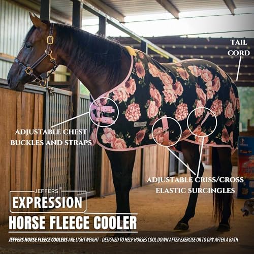 Jeffers Expression Fleece Cooler for Horses, Standard Neck, Rose Garden 87"- Equine Towel Blanket, Moisture Absorbent, Light Weight, Best for Drying, Exercise, Bathing, Adjustable Belly Bands